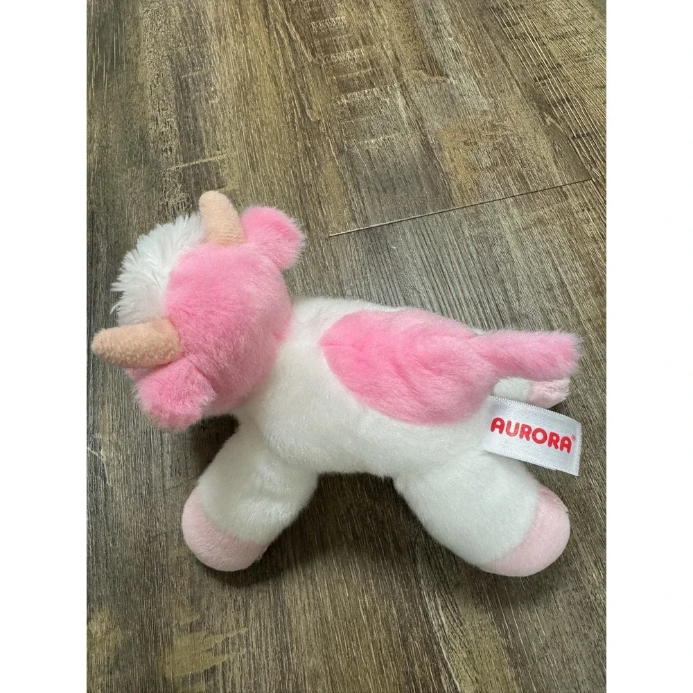 Aurora Pink and White Strawberry Cow Plush Stuffed‎ Animal Floppy 8 inch 2021